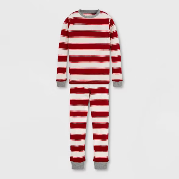 Burt's Bees Baby® Kids' Organic Cotton Rugby Striped Pajama Set - Red | Target