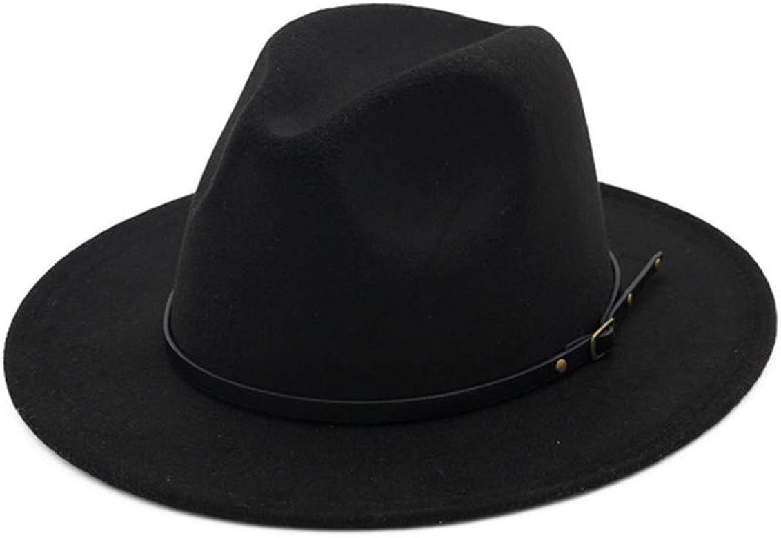 Women's Classic Wide Brim Fedora Hat with Belt Buckle Felt Panama Hat | Amazon (US)