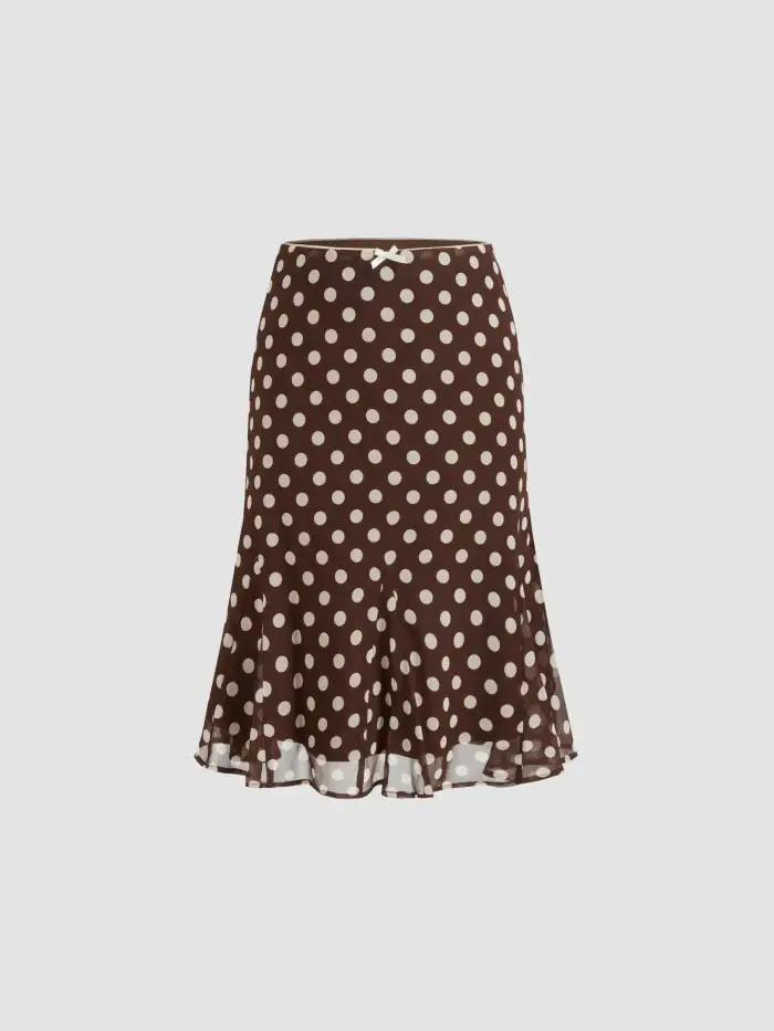 Satin Mid Rise Polka Dot Lace Trim A-line Midi Skirt  $34.90Flash Shipping | Cider