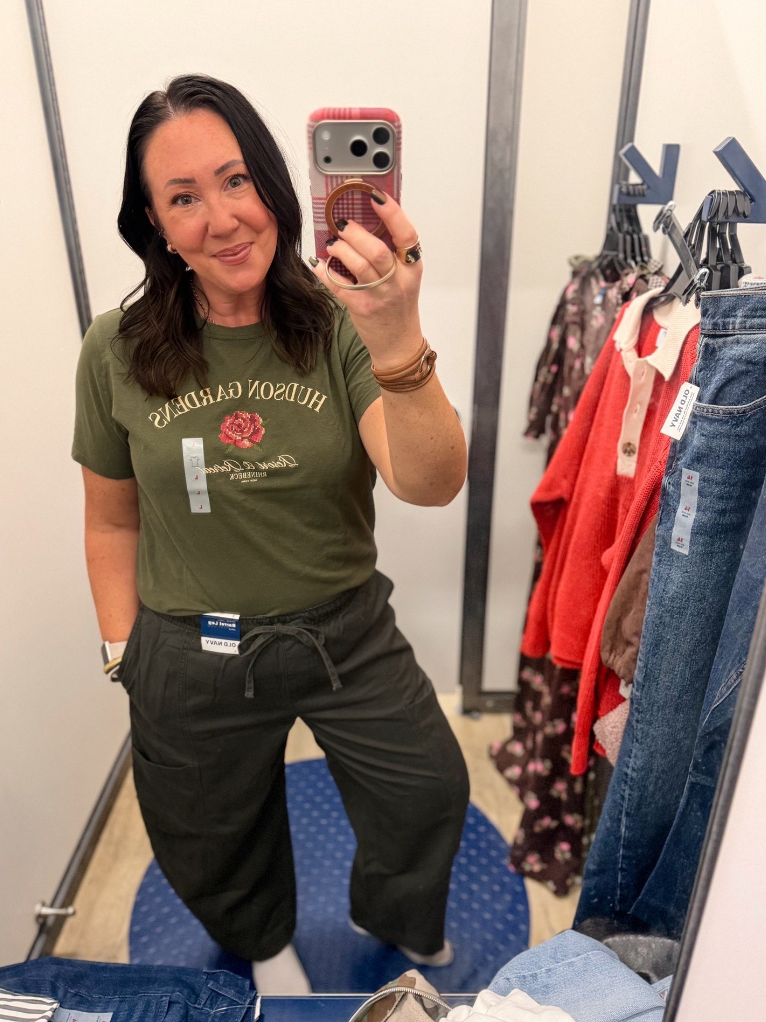 Graphic tees on sale for $10 at Old Navy! Wearing a large! Love the floral graphic! Large regular barrel leg pants. I brought the black ones home with me!

#LTKSaleAlert #LTKMidsize #LTKOver40