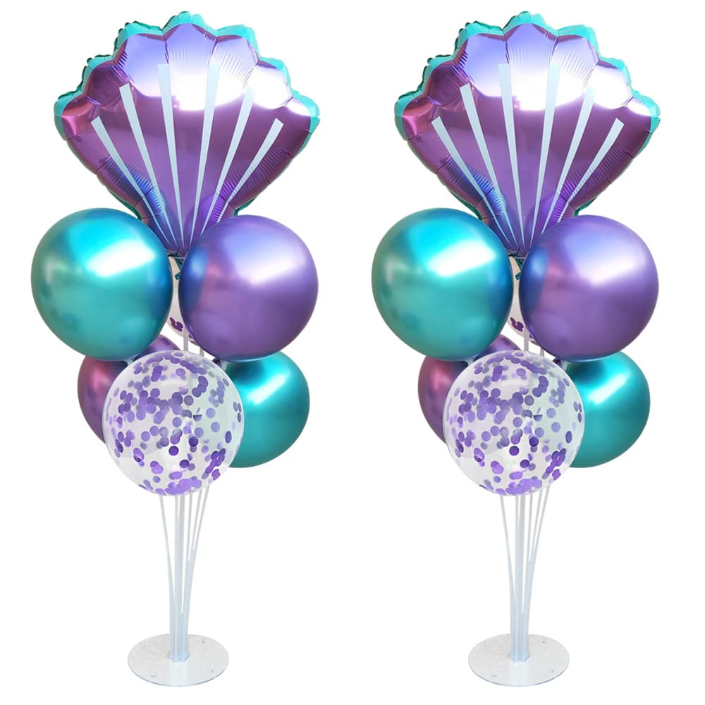 Mermaid Table Centerpiece Balloons Stand Kit 2 Sets with 2 Sea Shells Foil Balloons 14 Purple Blu... | Amazon (US)