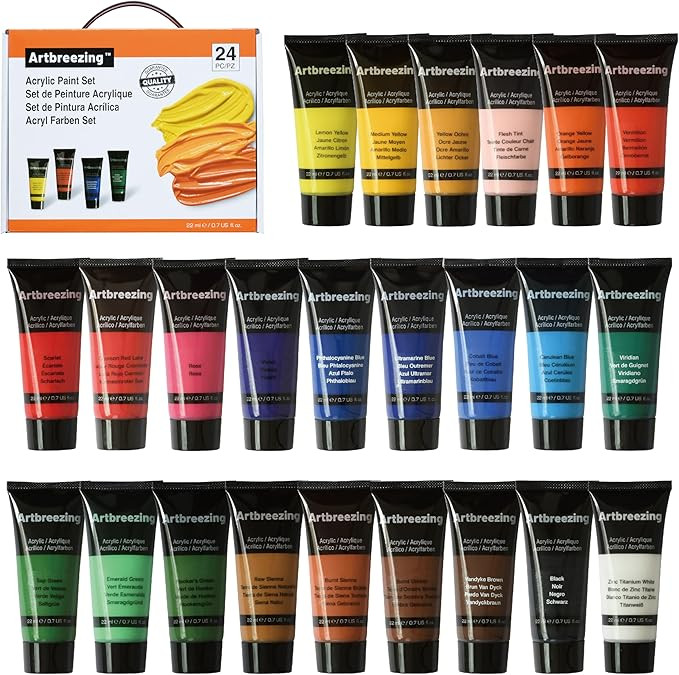 Acrylic Paint Set,24 Colors 0.74 oz/22ml Tubes,Highly Pigment Art Paints for Canvas,Wood,Fabric,P... | Amazon (US)