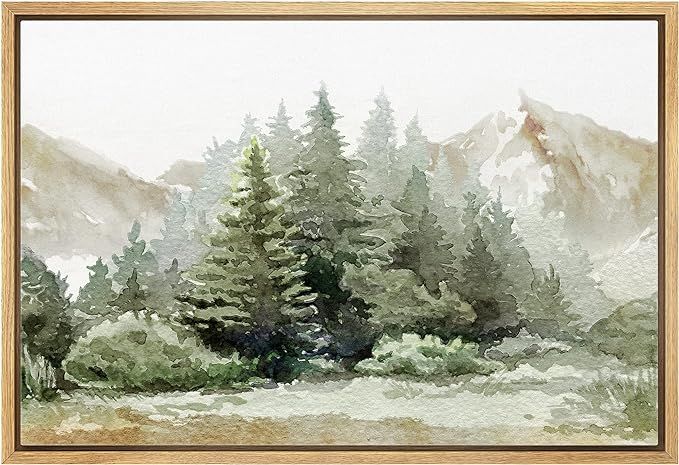 wall26 Framed Canvas Print Wall Art Woodland Nursery Decor Watercolor Mountain Range and Pine Tre... | Amazon (US)