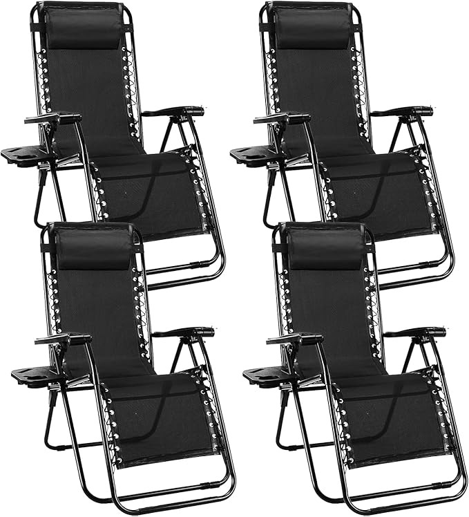 Sweetcrispy Zero Gravity Chairs, Set of 4 Portable Recliner Beach Camping Patio Outdoor Folding L... | Amazon (US)
