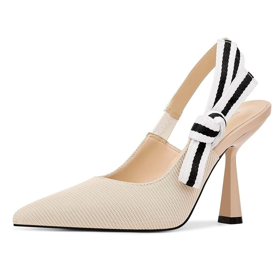 Slingback Heels for Women Closed Pointed Toe High Heels Bowknot Knitted Dress Work Wedding Pumps ... | Amazon (US)