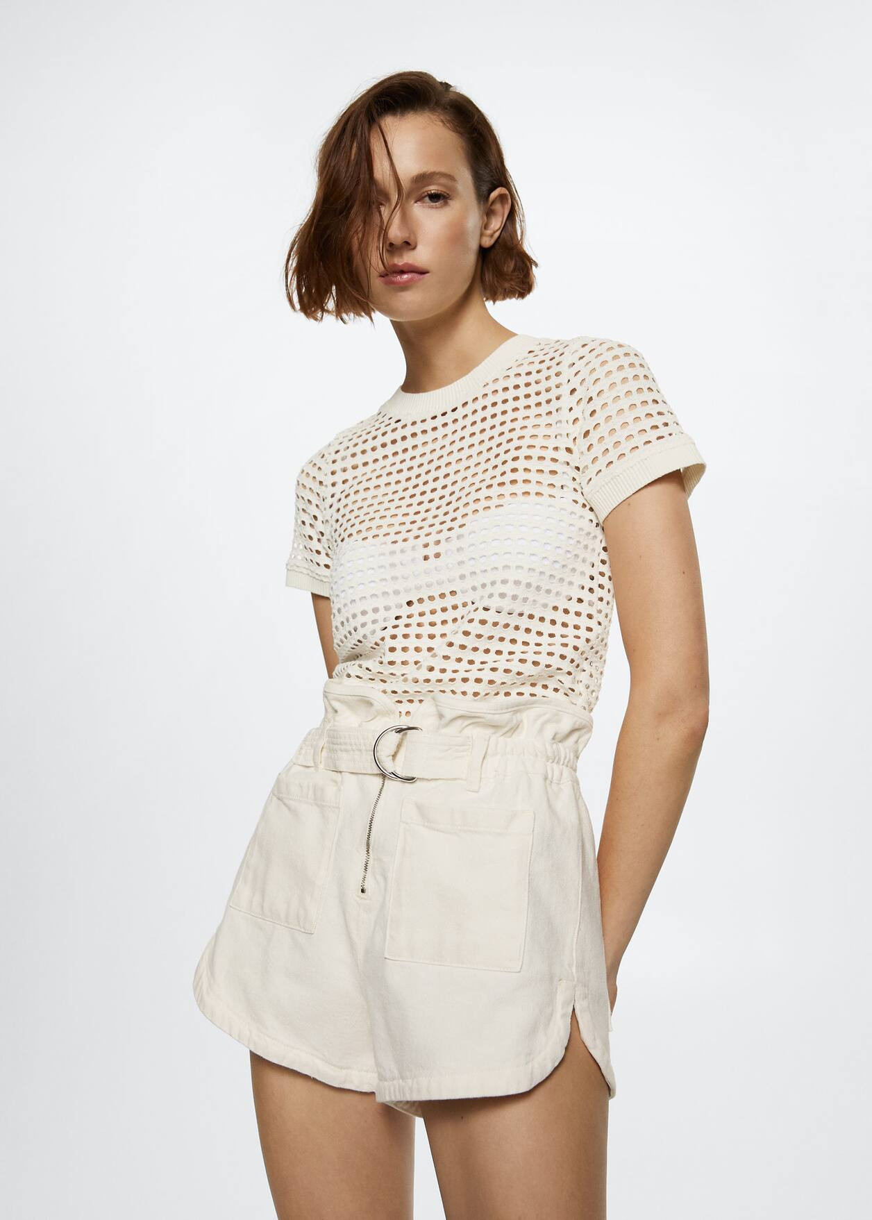 Openwork cotton-blend T-shirt | MANGO (US)