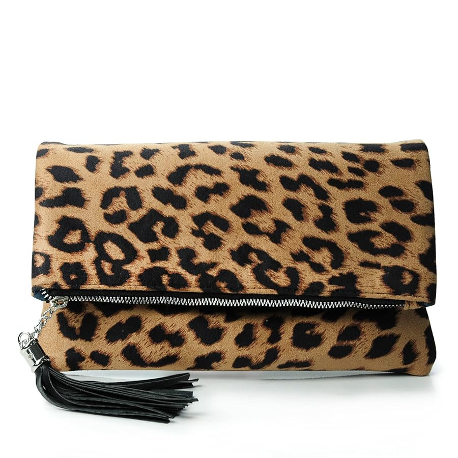 Leopard Zipper Foldover Clutch Envelope Purse Women Cross body Bag with Chain Strap | Amazon (US)