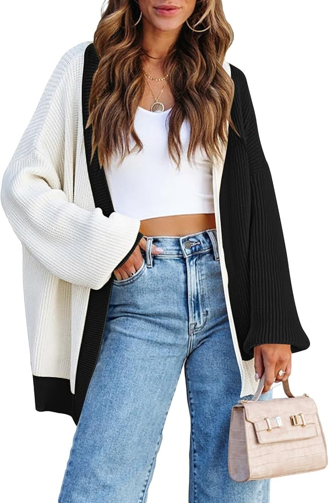 Pink Queen 2023 Fall Long Cardigans for Women Batwing Sleeve Open Front Ribbed Knit Oversized Car... | Amazon (US)