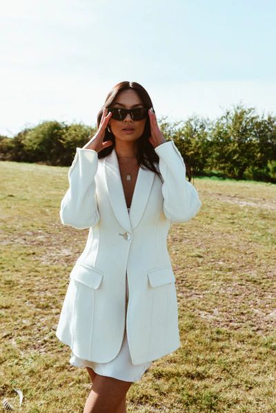 Cream Wool Blend Hourglass Blazer Jacket | Jane and Tash Bespoke