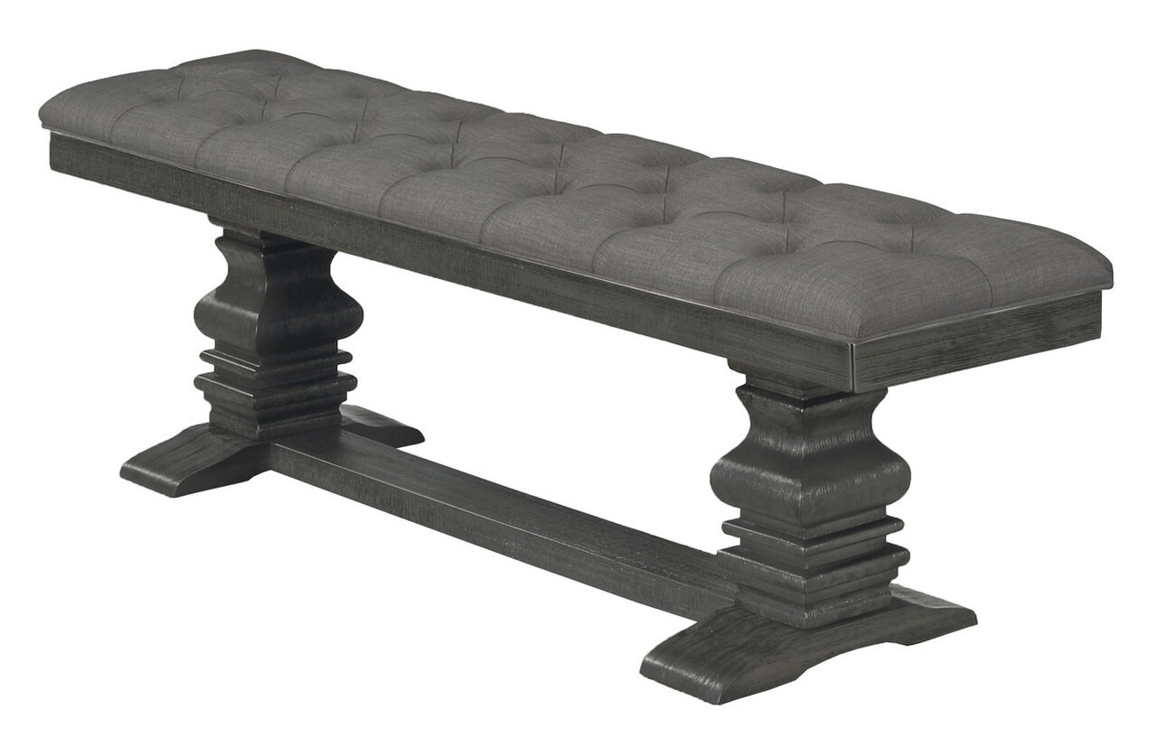 Natasha Dining Bench Withtufted Seats In Dark Gray Linen Fabric and Dark Gray Wood | 1stopbedrooms