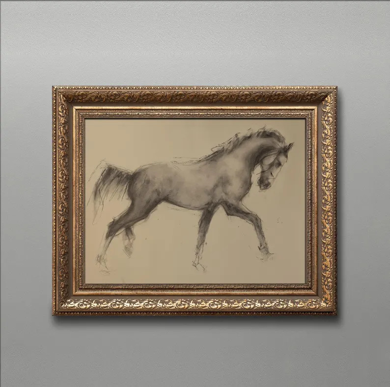 Vintage Horse Charcoal Sketch: Antique Gold Framed Art Print - Etsy | Etsy (Global)