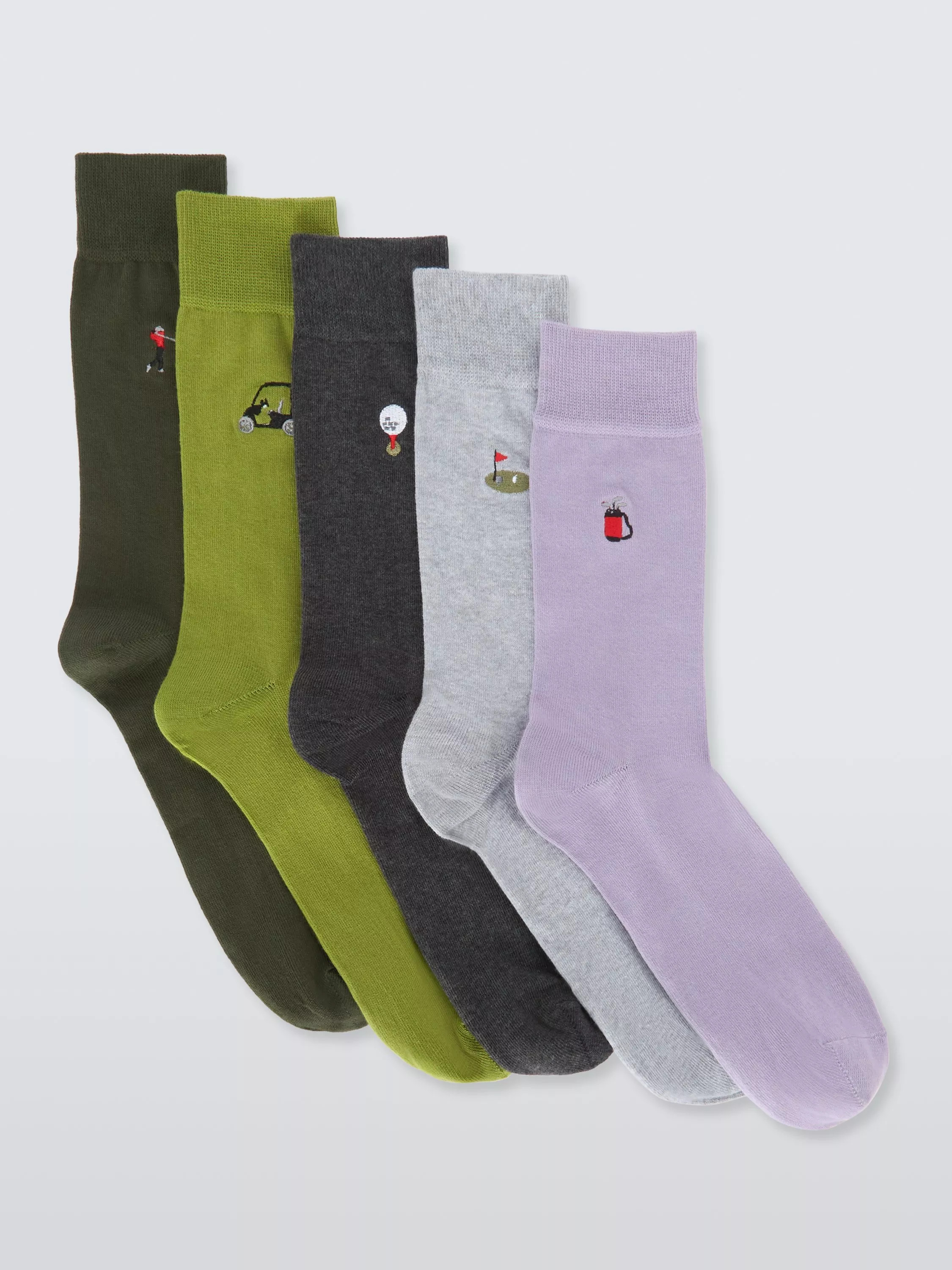 John Lewis Organic Cotton Blend Embroidered Golf Socks, Pack of 5, Multi | John Lewis (UK)