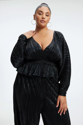PlissÃ© Deep V-neck Top Black001, Size XXS/XS | Good American