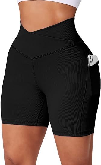 A AGROSTE Women 5" Cross Biker Shorts with Pockets Scrunch Butt Lifting Shorts High Waisted Worko... | Amazon (US)