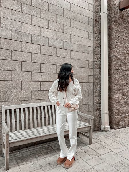 winter whites 🧸🤍 outfit links in my bio! 

———
winter ootd, winter style, winter fashion, winter outfit, outfit inspo, outfit ideas, casual outfits, neutral outfit, minimalist outfit, white jeans, abercrombie style, abercrombie jeans, neutral look, sweater weather, cardigan sweater 

#LTKstyletip #LTKSeasonal