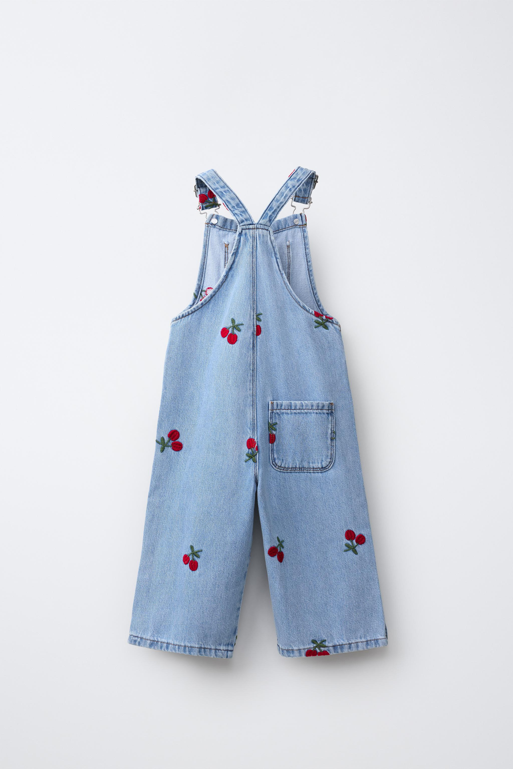 EMBROIDERED CHERRY DENIM OVERALLS | Zara US