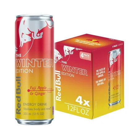 Red Bull Winter Edition Energy Drink, Fuji Apple & Ginger, 12 fl. oz. Can, Pack of 4 | Walmart (US)