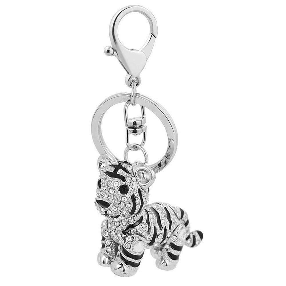 Cute Tiger Keychain Crystal Keyring Rhinestones Purse Pendant Handbag Charm (silver) | Amazon (US)