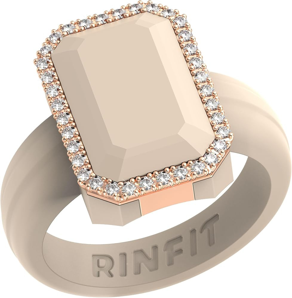 Rinfit Women's Silicone Wedding Band - Promise Rings for Her - Emerald Cut with Cubic Zirconia - ... | Amazon (US)