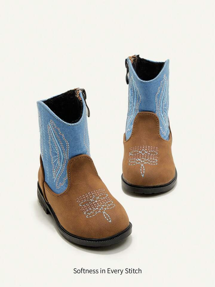 Cozy Cub Fashionable Embroidered Western Style Baby Short Boots, Cute And Comfortable | SHEIN