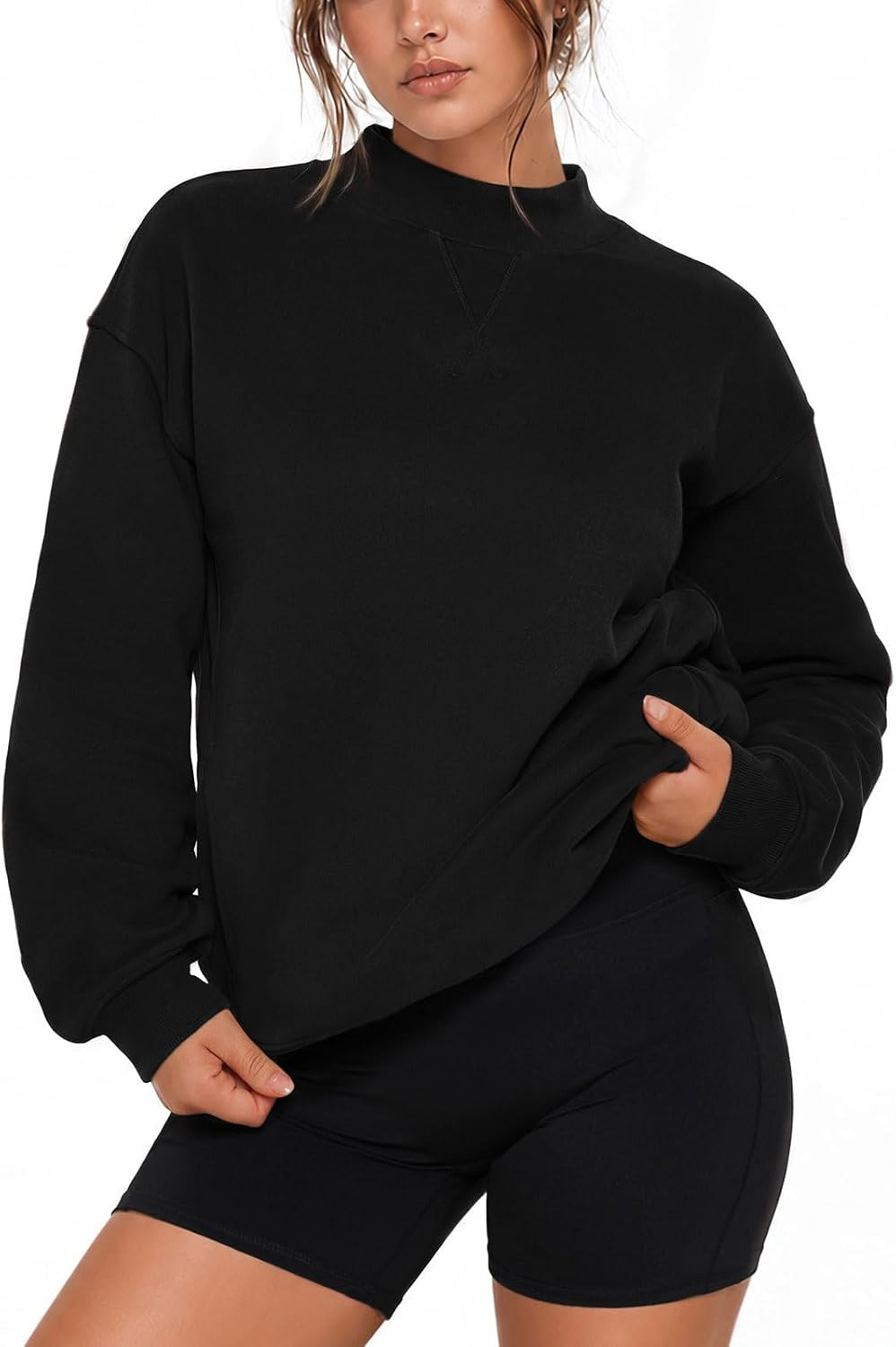 SUUKSESS Women Cotton Mock Neck Sweatshirts Oversized Long Sleeve Pullover | Amazon (US)