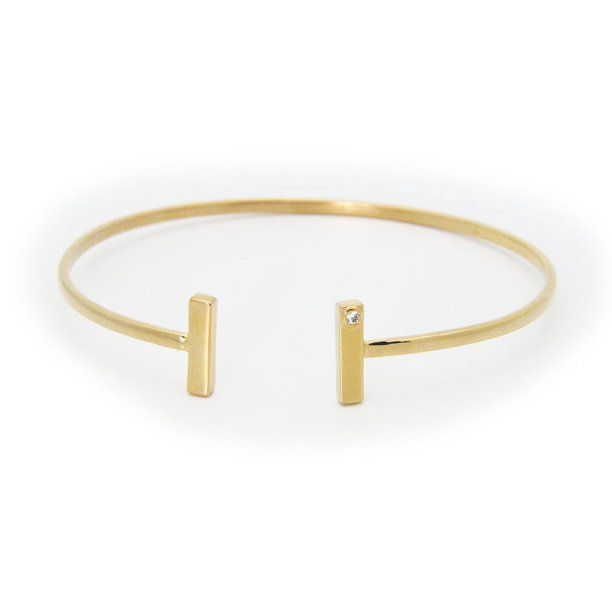 Fronay Co Double T Shape Cz Bracelet Open Cuff Bangle in Gold Plated Sterling Silver | Walmart (US)