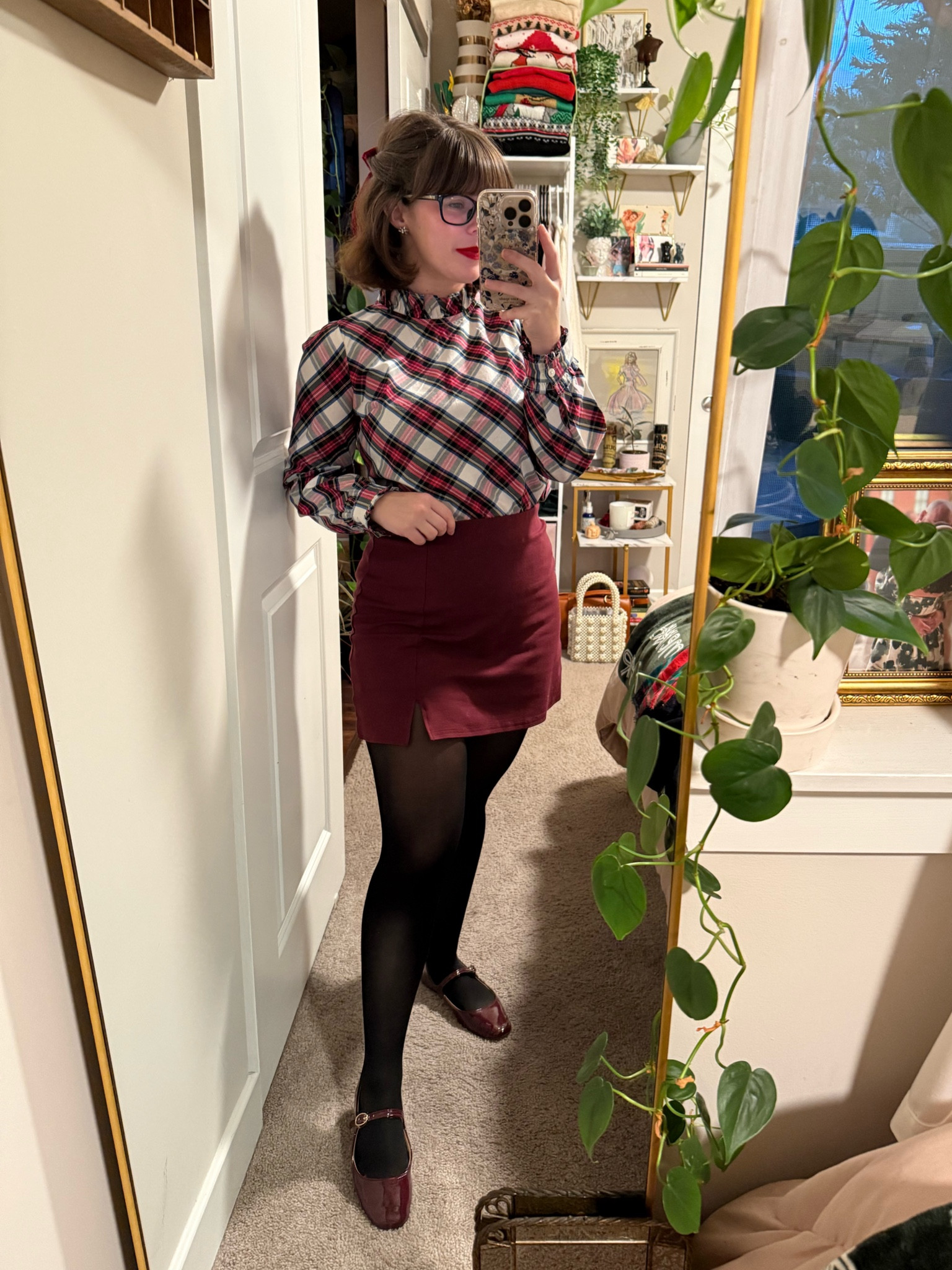 Just a cute plaid and burgundy outfit for today. Would also be a great low key Christmas Eve look  

#LTKWorkwear #LTKHoliday #LTKStyleTip