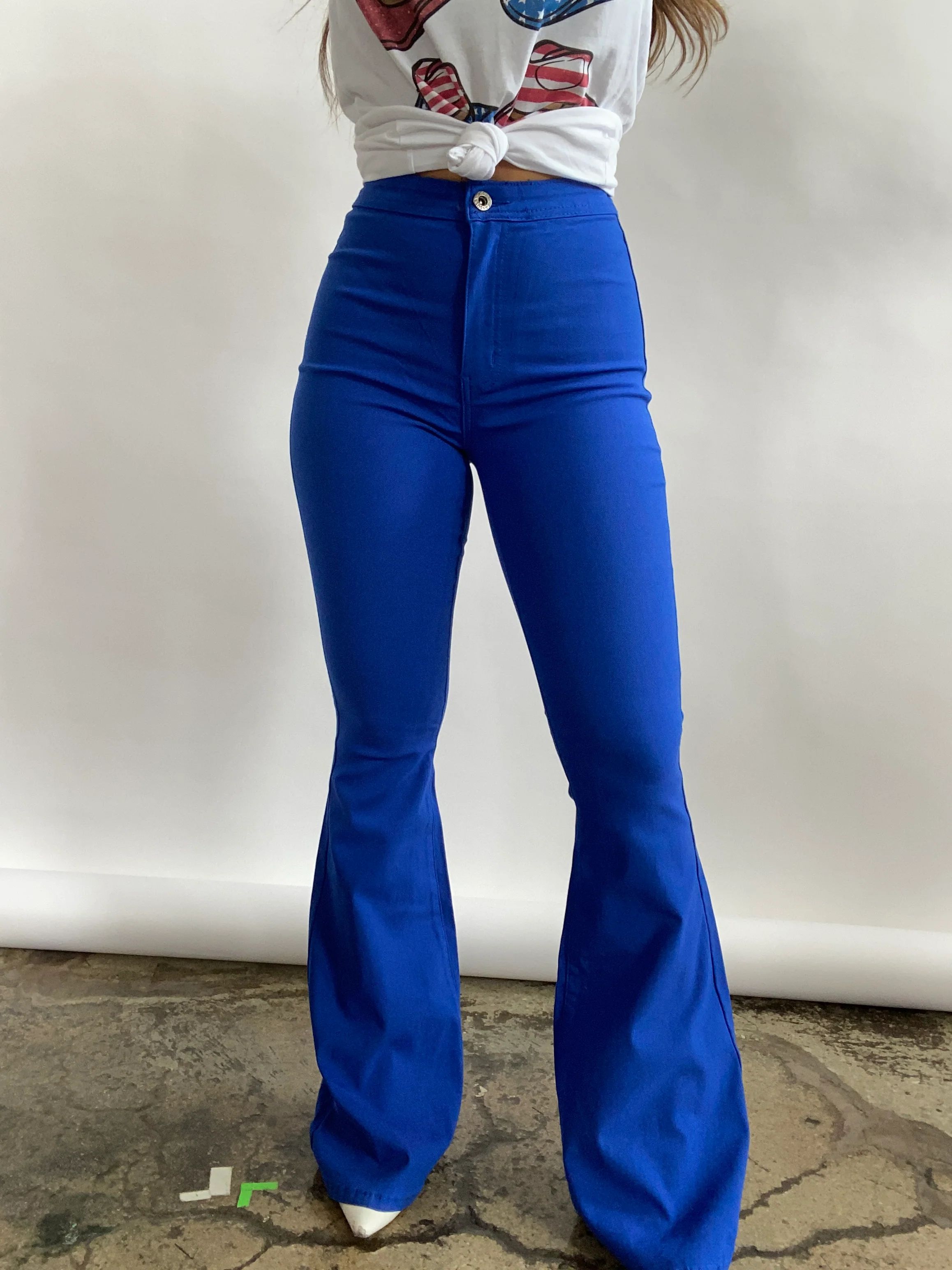 Fiona High Waisted Bell Bottom Flare Jeans - Royal Blue | Willow Boutique