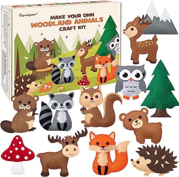 CiyvoLyeen Woodland Animals Craft Kit Forest Creatures DIY Sewing Felt Plush Animals for Kids Beg... | Amazon (US)