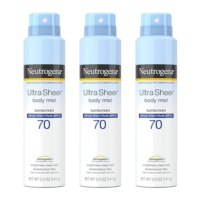Neutrogena Ultra Sheer Body Mist SPF 70 Sunscreen Spray, Broad Spectrum UVA/UVB Protection, Light... | Amazon (US)