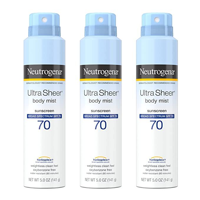 Neutrogena Ultra Sheer Body Mist Sunscreen Spray Broad Spectrum SPF 70, Lightweight, Non-Greasy &... | Amazon (US)