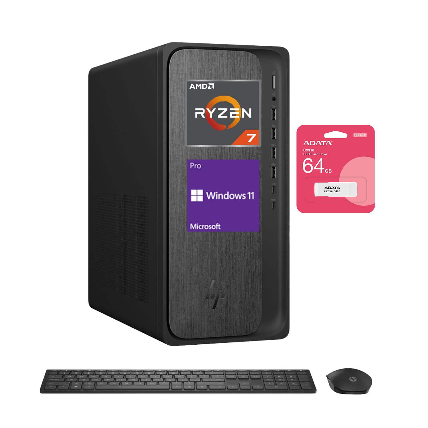 HP - Upgraded - OmniDesk Desktop - AMD Ryzen 7 8700G with 32GB RAM, 2TB SSD - Windows 11 Pro - Wireless K & M - Adata 64GB USB Drive - Black | Best Buy U.S.