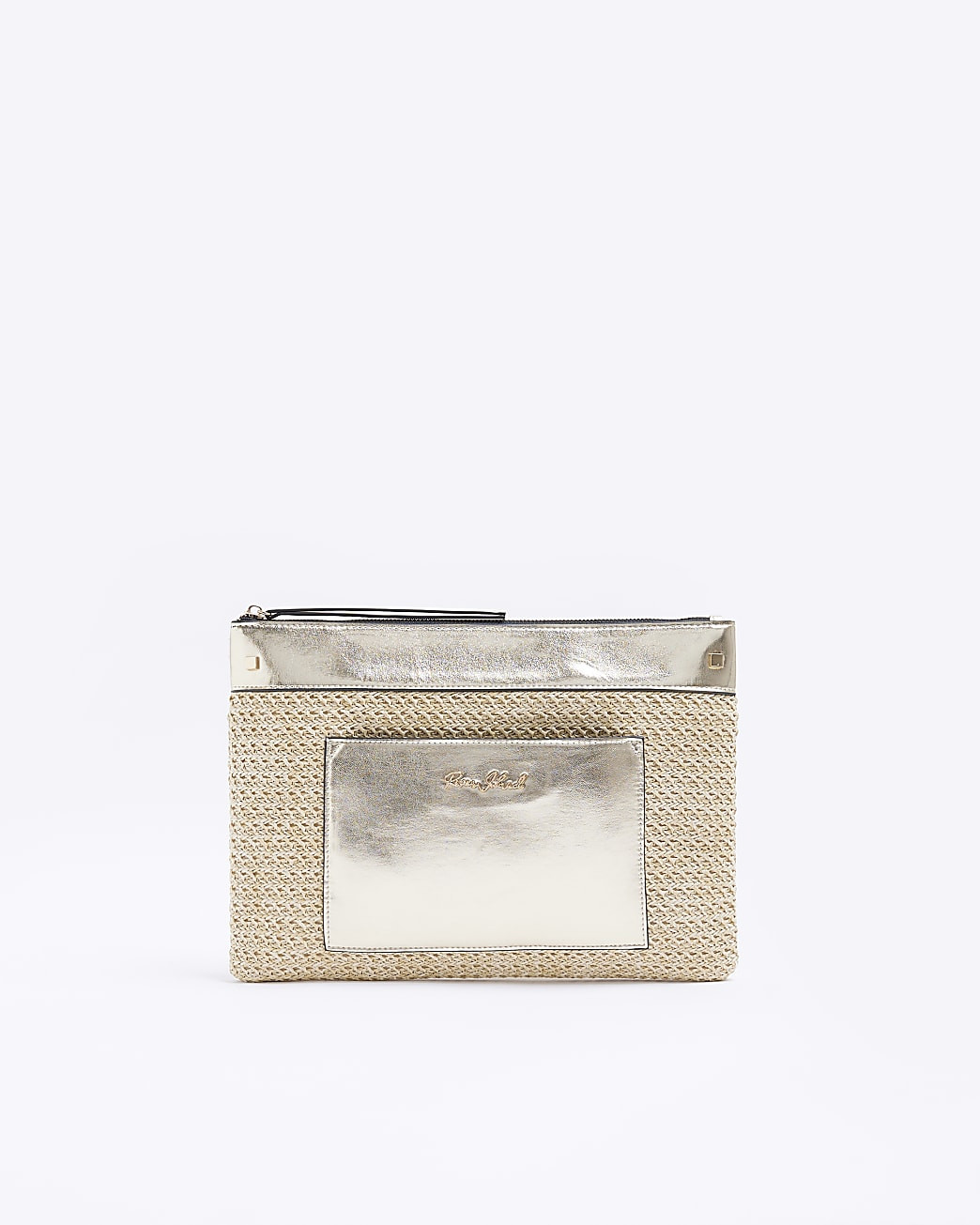 Gold metallic raffia clutch bag | River Island (UK & IE)