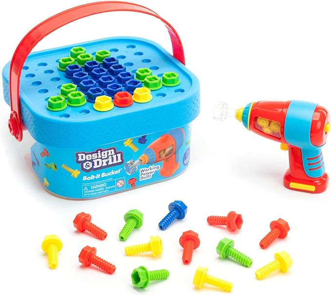 Educational Insights Design & Drill Bolt-It Bucket with Electric Drill Toy, 56 Pieces, STEM Toy, ... | Amazon (US)