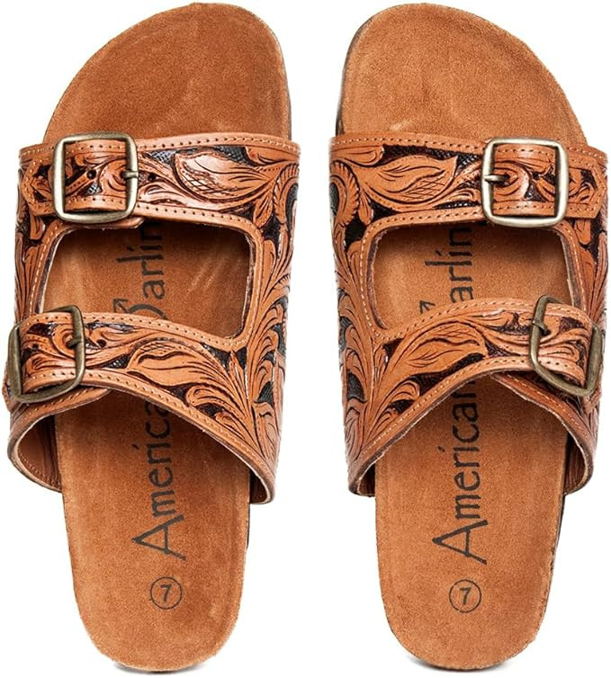 American Darling ADFTE103A Hand tooled carved genuine leather sandal footwear flip flop | Amazon (US)