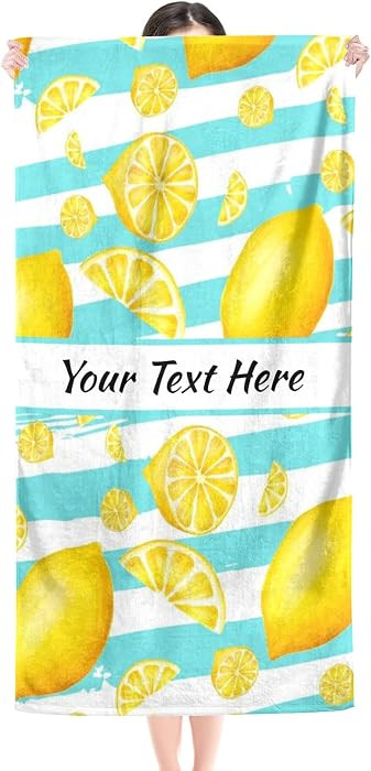 Custom Beach Towel Personalized Lemon, Microfiber Bath Towel with Name for Travel, Swimming, Camp... | Amazon (US)