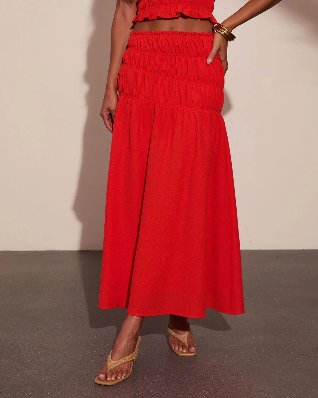 Joyful Moments Smocked Waist Midi Skirt | VICI