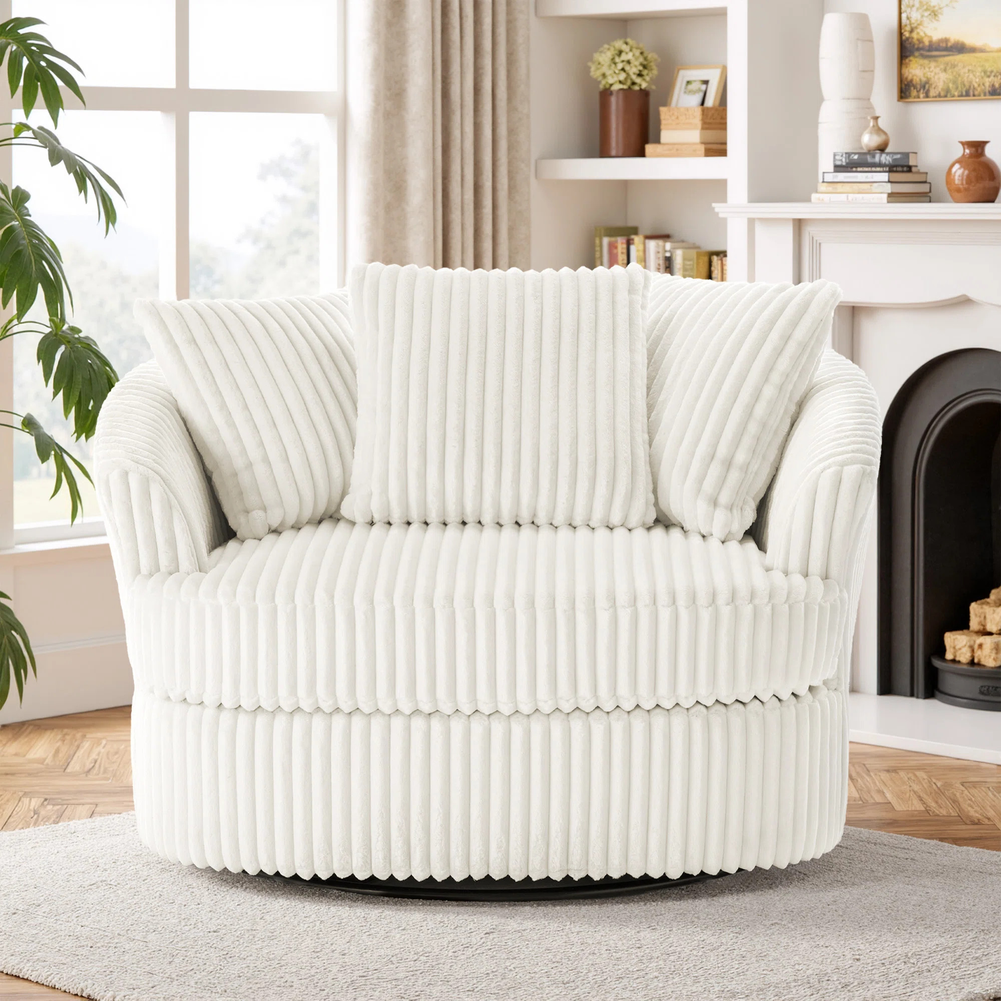Ultra Plush Faux Rabbit Fur Oversized Swivel Barrel Chair with Three Pillows | Wayfair North America