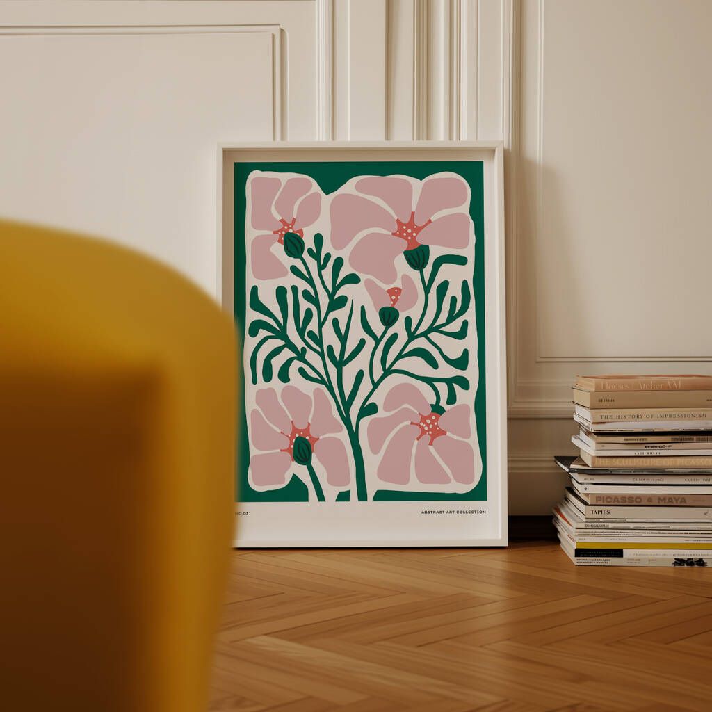 Green And Pink Abstract Floral Art Print | Not On The High Street