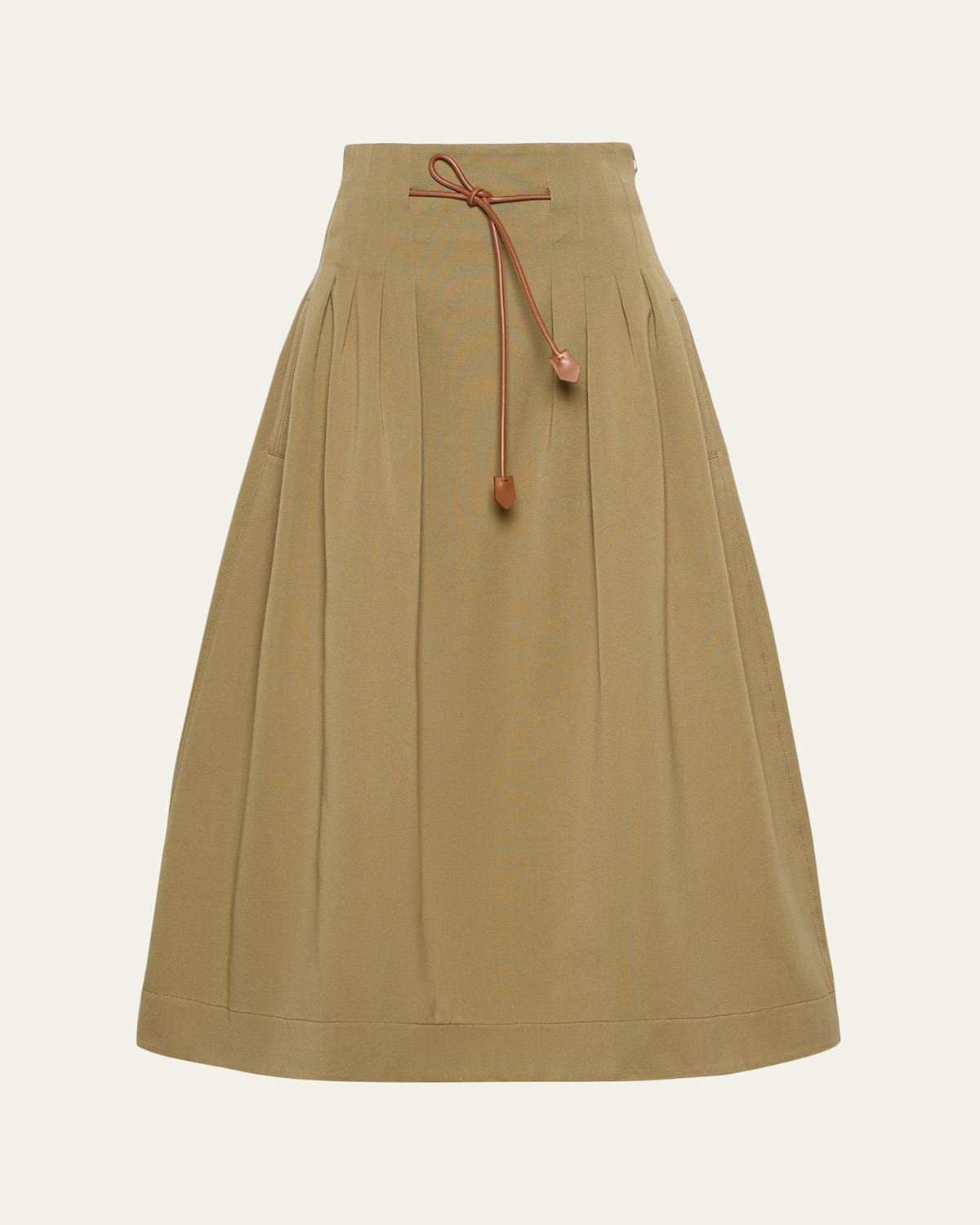Pleated Drawstring Cotton Ottoman Midi Skirt | Bergdorf Goodman
