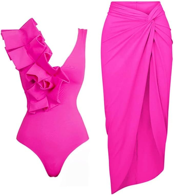 Women's Swimsuit Bodysuit Sleeveless Floral Print Bikini One Piece Swimsuit and Sarong Wrap Skirt... | Amazon (US)