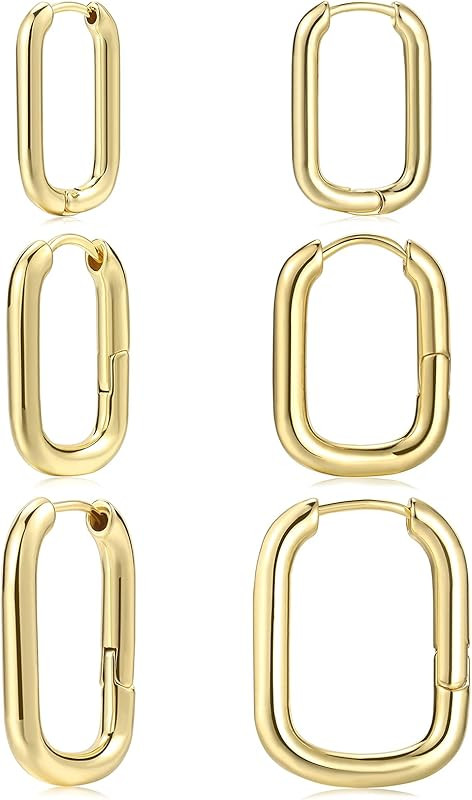 Gold Hoop Earrings for Women, 14K Real Gold Plated Lightweight Chunky Gold Hoops Earrings for Gifts | Amazon (US)