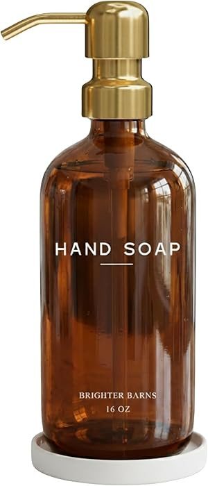 Luxury Glass Hand Soap Dispenser Bathroom Set by Brighter Barns - Refillable Liquid Hand Soap Dis... | Amazon (US)