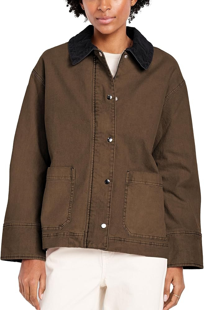 Barn Jackets for Women Trendy Cropped Canvas Jacket Corduroy Contrast Collar Utility Coat 2025 Fa... | Amazon (US)