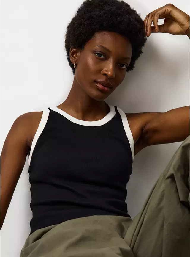 Black Built In Bra Support Vest 12 | Tu Clothing