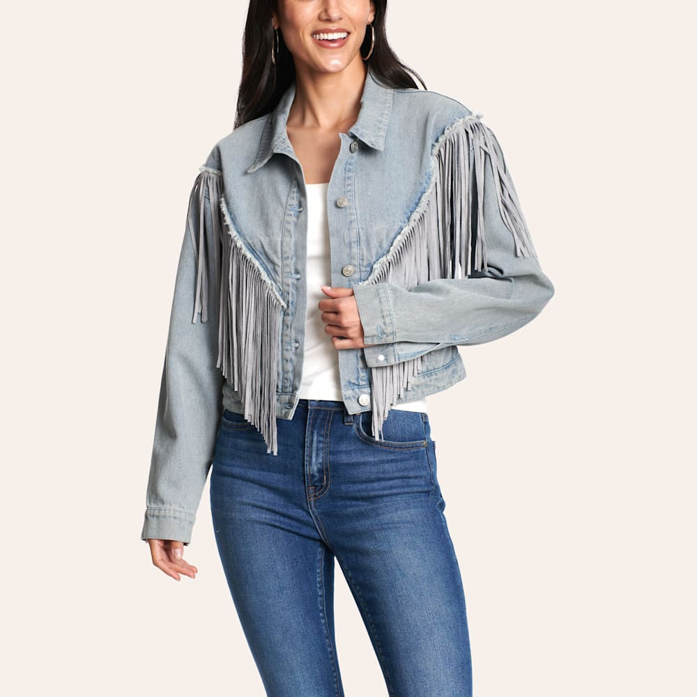 Blue B Women's Light Wash Frayed & Fringed Cropped Jacket | Cavender's