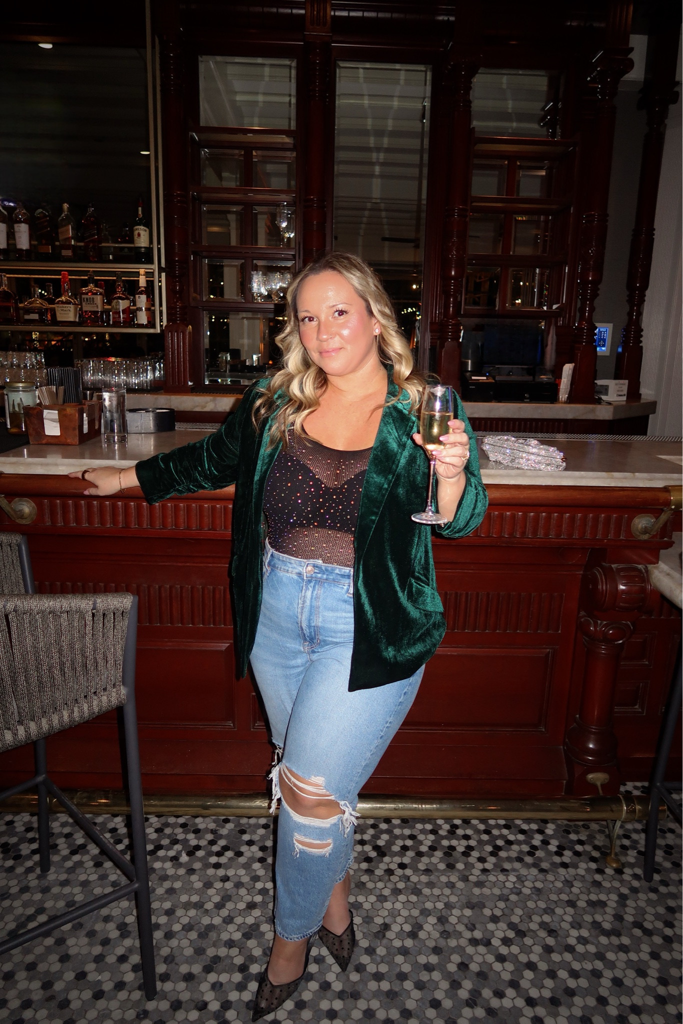 Midsize holiday outfit 
Date night outfit 
Christmas outfit 
Blazer size large use code SHELLI20 for discount 
Jeans size 14 x short 
Heels run tts
Bodysuit size M/L it’s super soft and stretchy 



#LTKHoliday #LTKMidsize #LTKCyberWeek