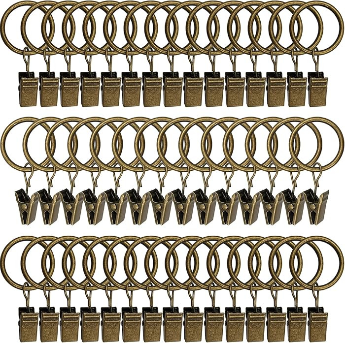 AMZSEVEN 44 Pack Metal Curtain Rings with Clips, Drapery Clips with Rings, Drapes Rings 1 inch In... | Amazon (US)