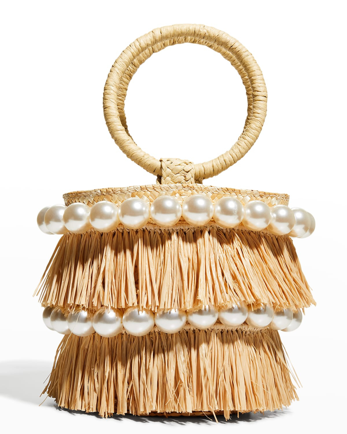 Liv Straw Pearly Bucket Tote Bag | Neiman Marcus