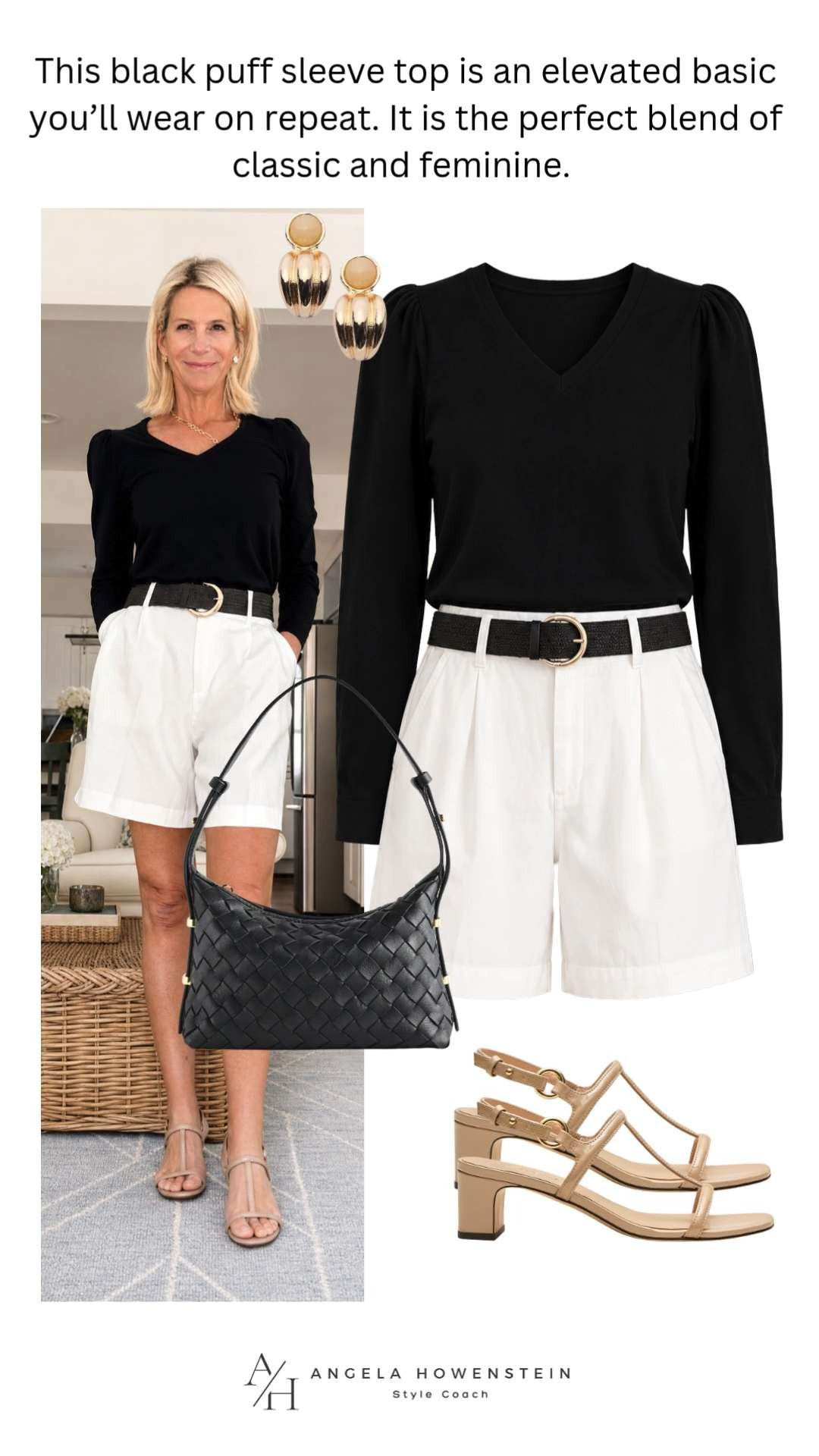 This black puff sleeve top is an elevated basic you’ll wear on repeat. Paired with crisp white tailored shorts, a statement belt, and neutral heels, it’s an effortlessly polished look for summer dinners, travel, or everyday chic style.

💡 LTK MADE EASY

❤️ Heart = Support my posts
🔖 Save = Get sale & restock alerts
📋 Lists = Keep favorites organized
📲 Share = Send to yourself for late
💬 Comment = Ask me anything 

 #LTKootd #LTKSeasonal #LTKOver40